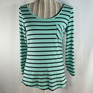 Charlotte Russe NWOT Mint/Navy Striped Long Sleeve Pullover Top Size Small